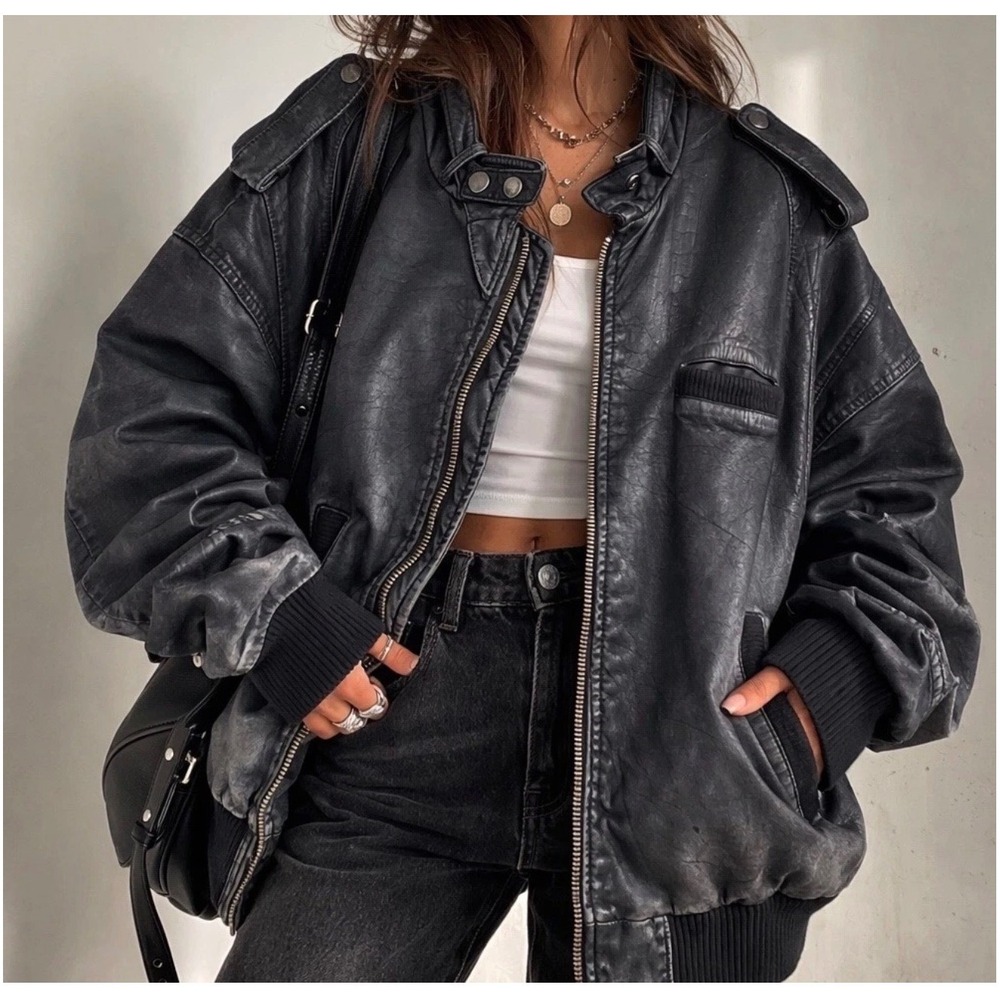Cooper Collection Bomber Cafe Racer Biker Leather Black Jacket Size Men's 44 - Picture 3 of 16